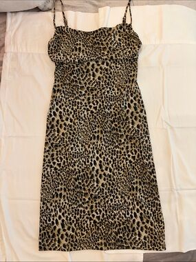 BCBGMaxAzria Leopard Print Slip Dress in Black and Tan